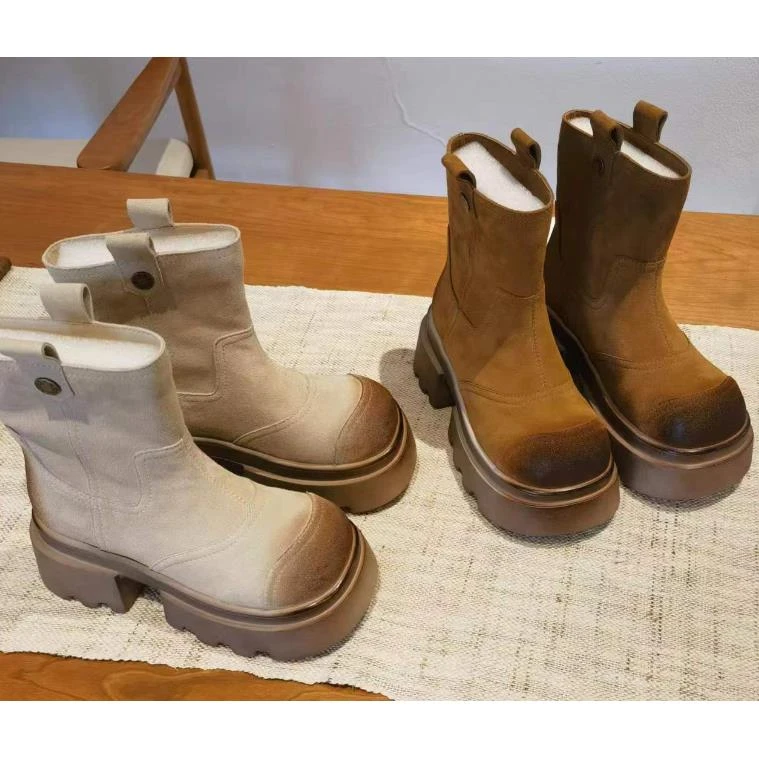 【HeiPa】付小付家跟高7公分新款透气真皮风厚底休闲百搭夏季潮流