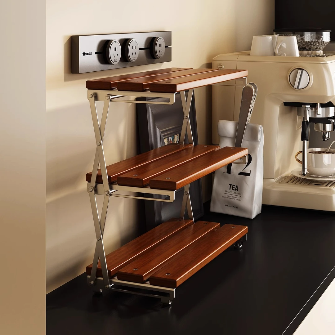 复古风咖啡角餐边柜水吧台桌面折叠置物架多功能便携式三层收纳架