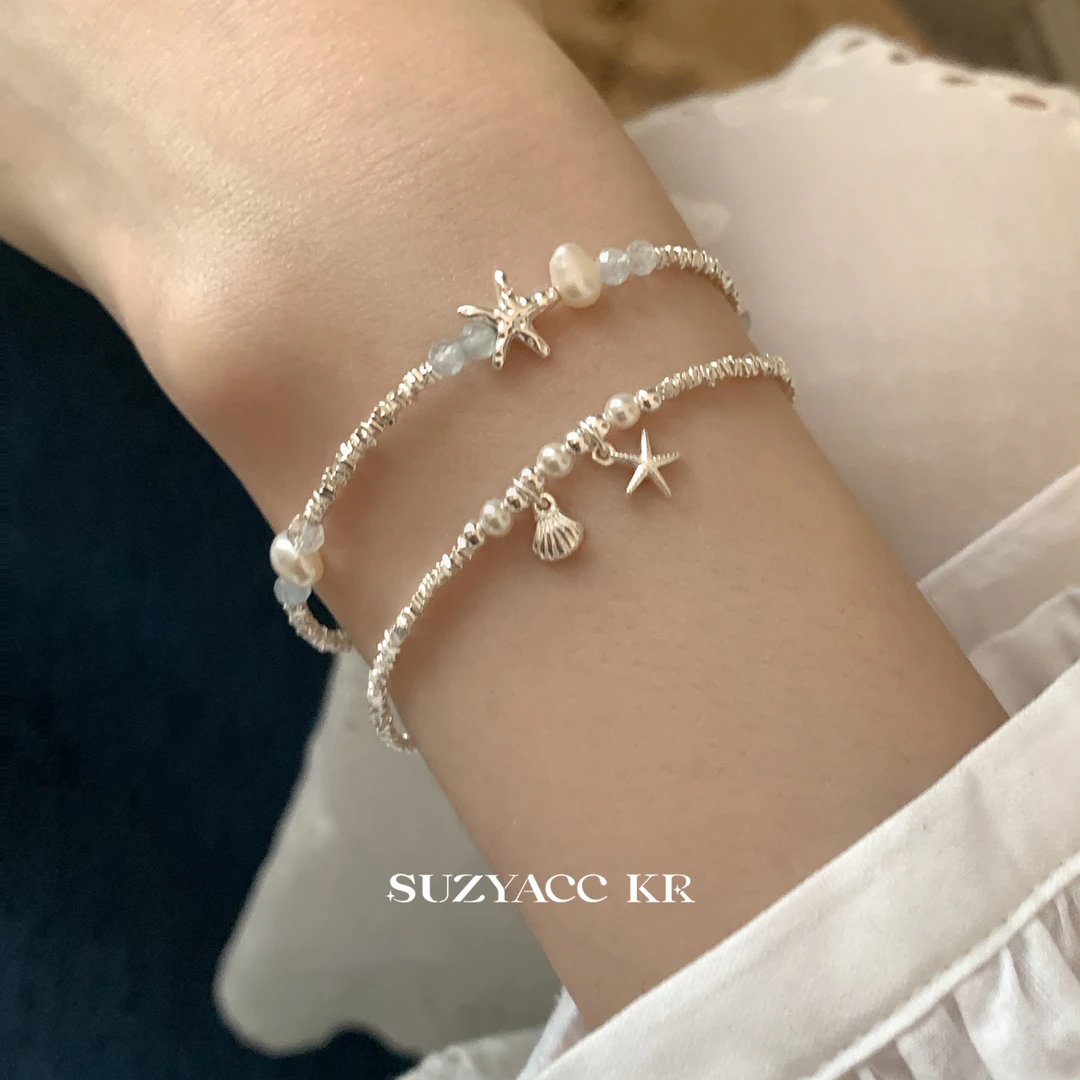 Suzyacc Kr精致甜美淡水珍珠碎银子夏日海星手链女生气质DC0238
