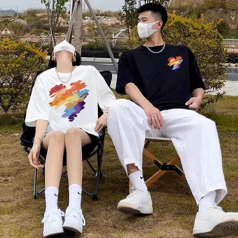 中长款t恤女遮屁股高端潮牌男装高档女士纯棉短袖t恤女白色情侣装