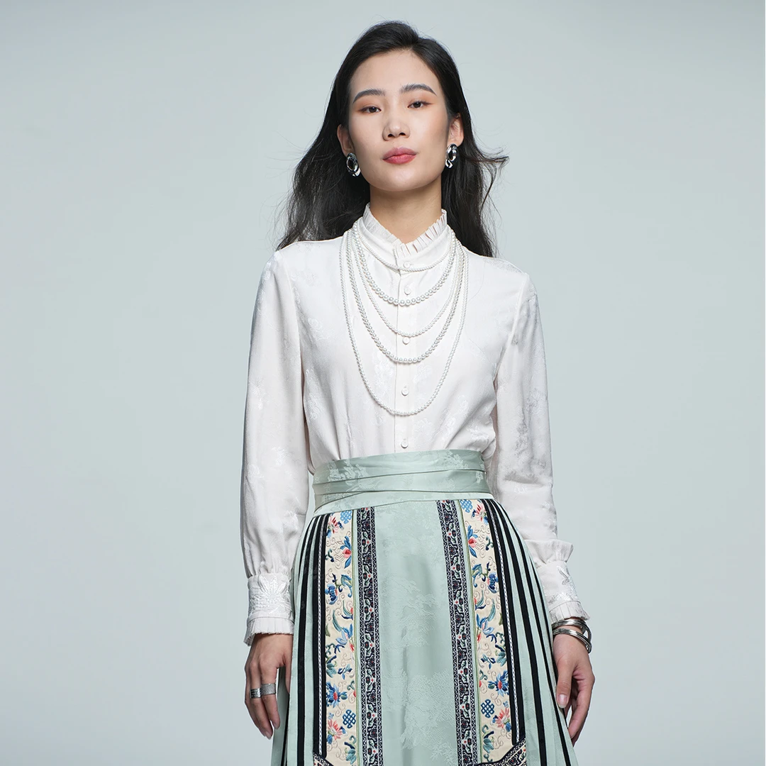 浒城古娘中国风立领百搭绵羊毛舒适长袖女士嫣然衬衫DCL181151