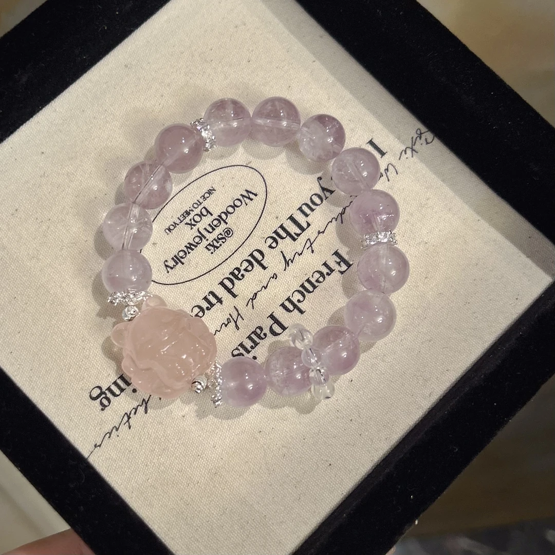 YIMI 天然水晶紫水晶搭配粉水晶凤九手链x1283（12毫米）