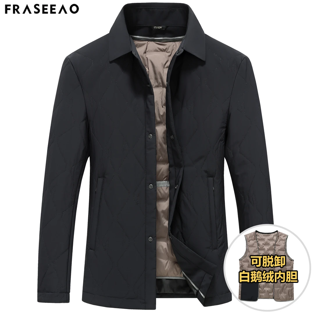 高端白鹅绒羽绒服男短款轻薄保暖压线中年商务秋冬季翻领夹克外套