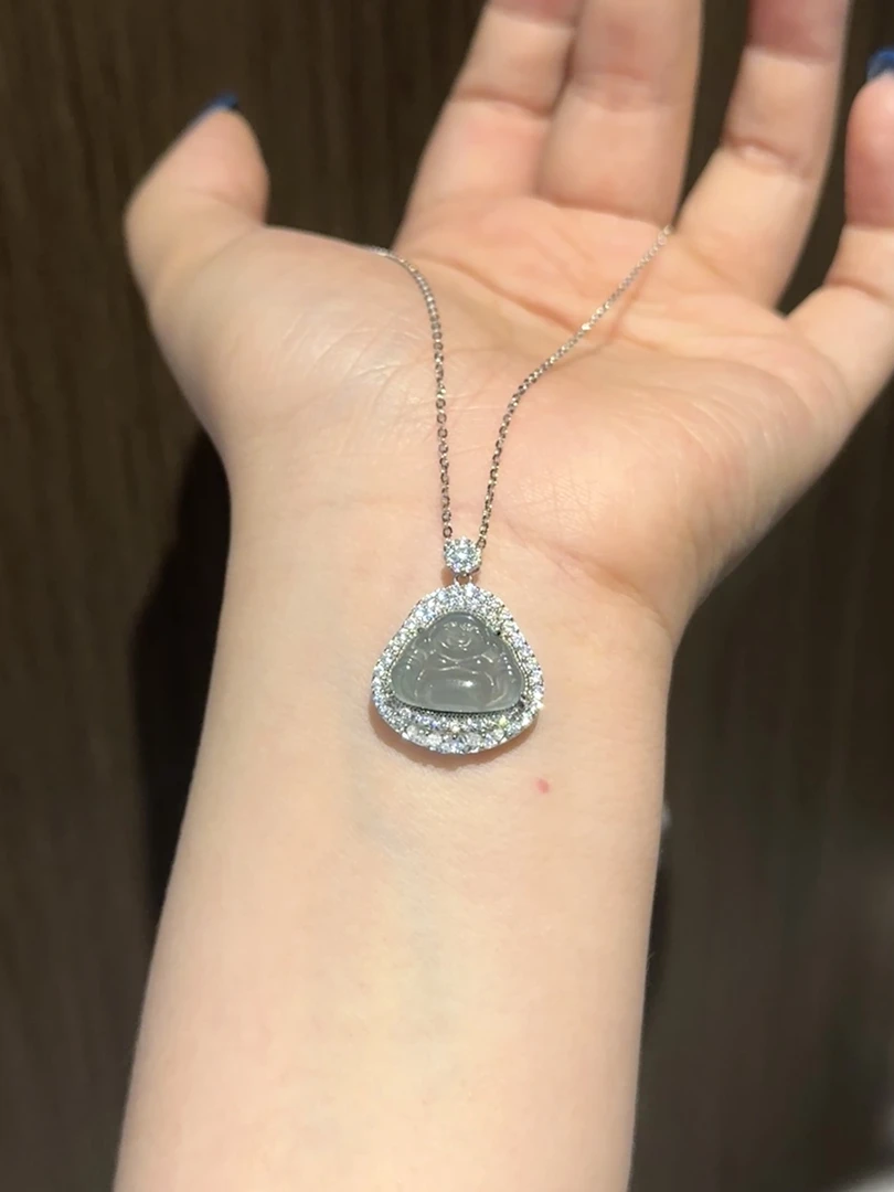 S925银天然危料贵气宝宝佛公精致翡翠吊坠项链镶嵌挂坠轻奢小众