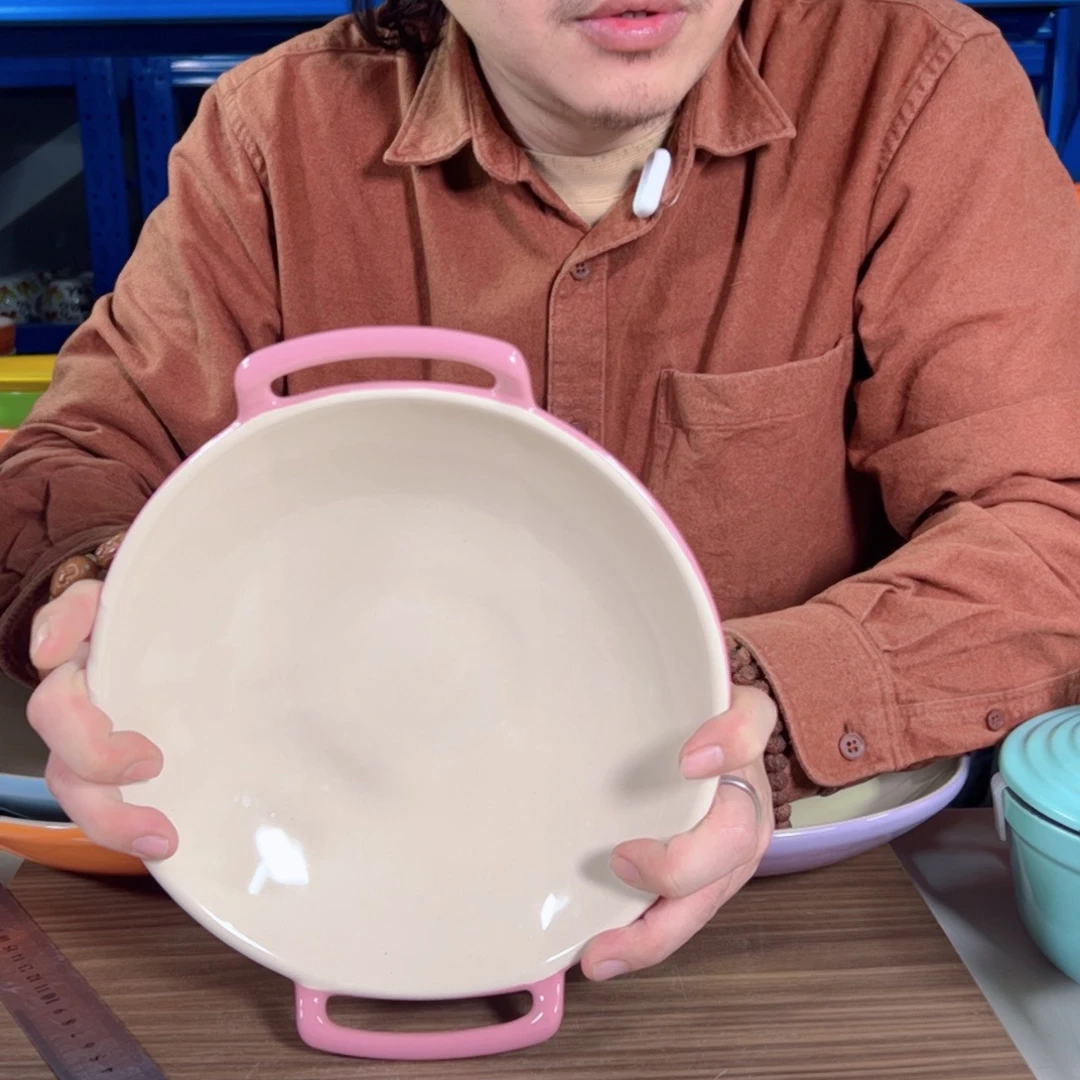 餐具粉色双耳盘子