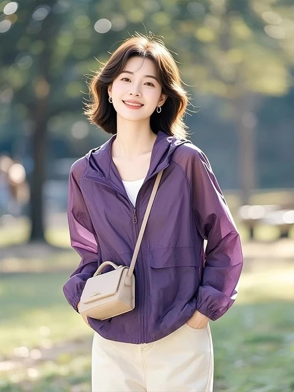 2025夏季超火小众不撞款洋气休闲慵懒风百搭轻薄紫色防晒外套女装