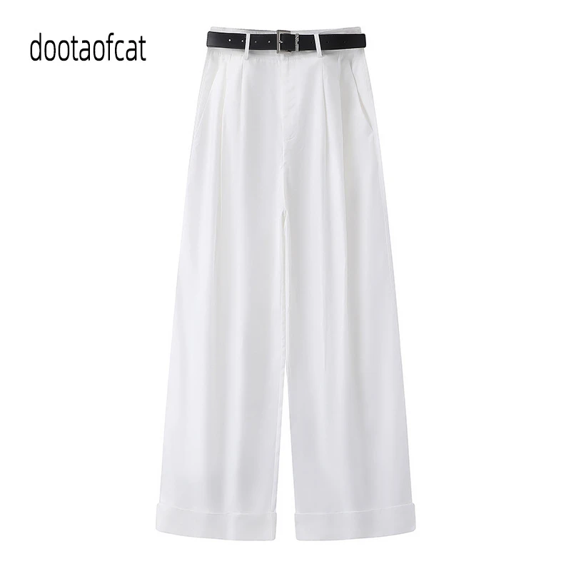 2025夏季新款简约薄款阔腿直筒宽松垂感通勤裤子1G4150231