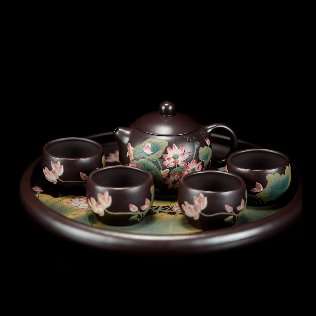 景舟亲侄：顾顺芝收藏重器-顾氏家传紫泥荷塘月色西施套组320cc