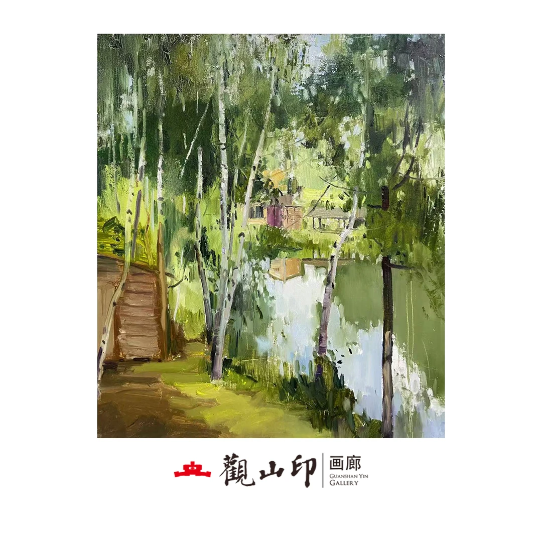 SMK原创手绘风景油画60x70cm美式复古风玄关沙发背景挂画4122