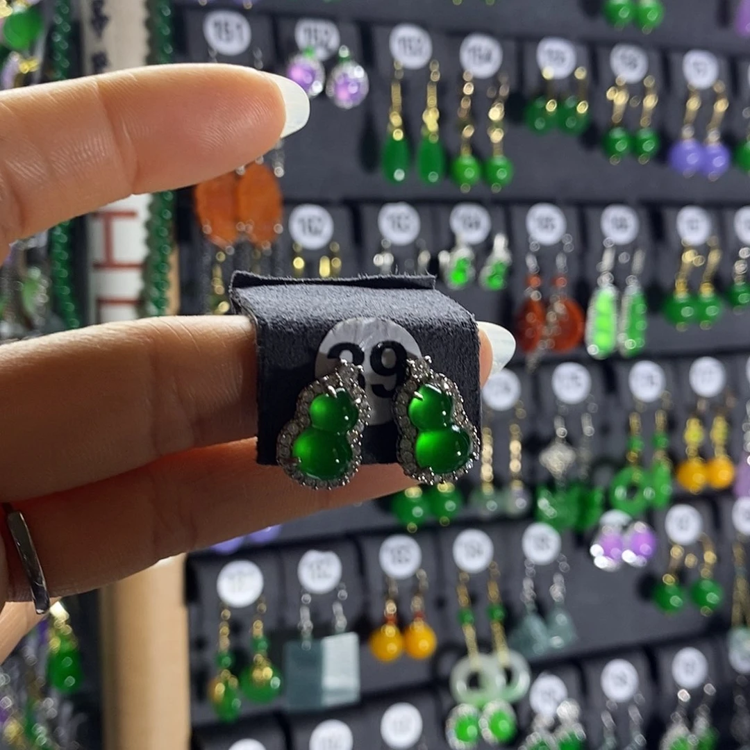 银S925镶嵌翡翠耳饰39