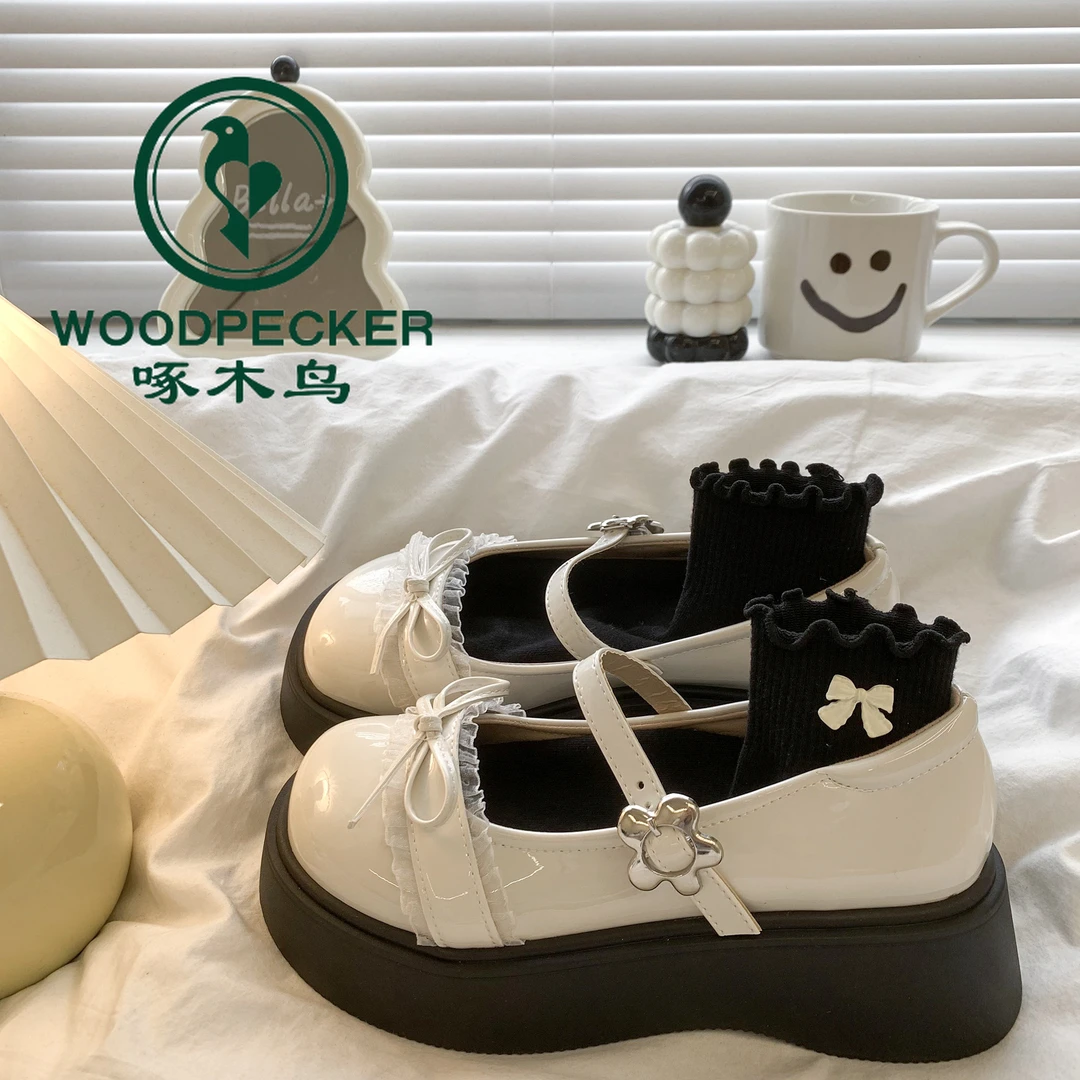 啄木鸟蝴蝶结玛丽珍小皮鞋女2025秋新款配裙子松糕厚底日系jk单鞋