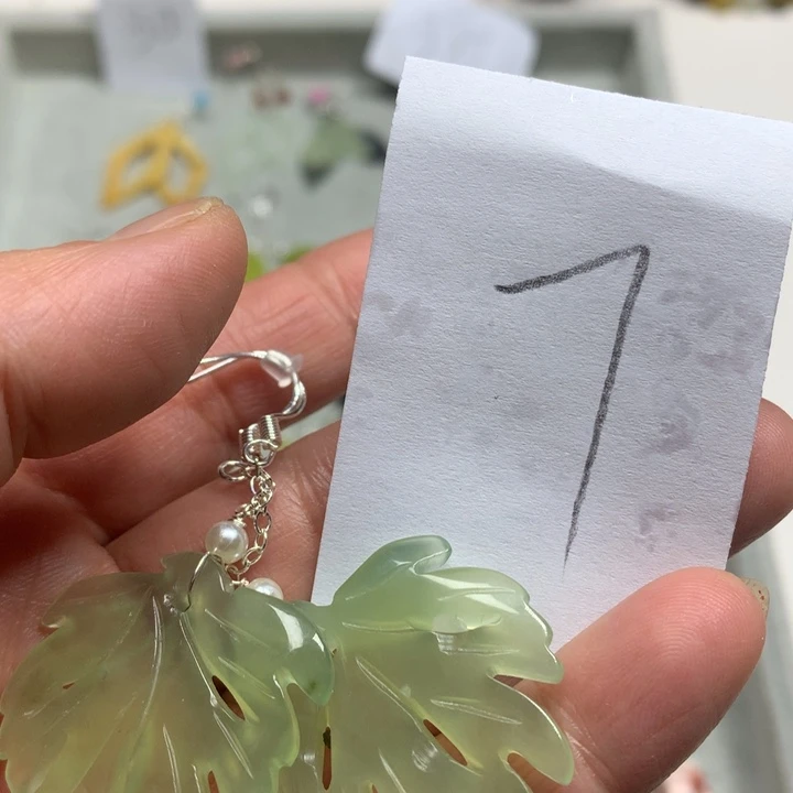 蛇纹石玉耳钉足银镀金镶嵌岚*べ