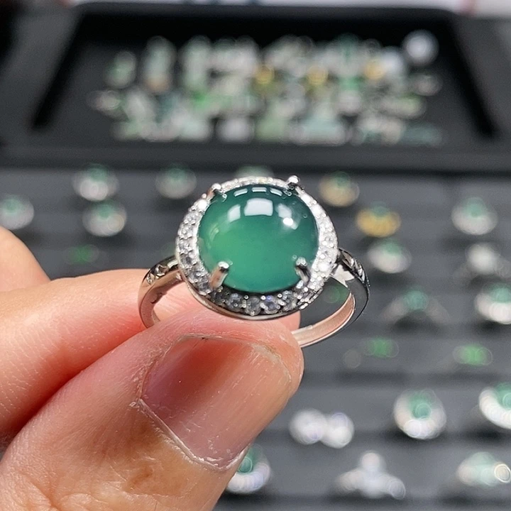 翡翠银S925镀金镶嵌戒指