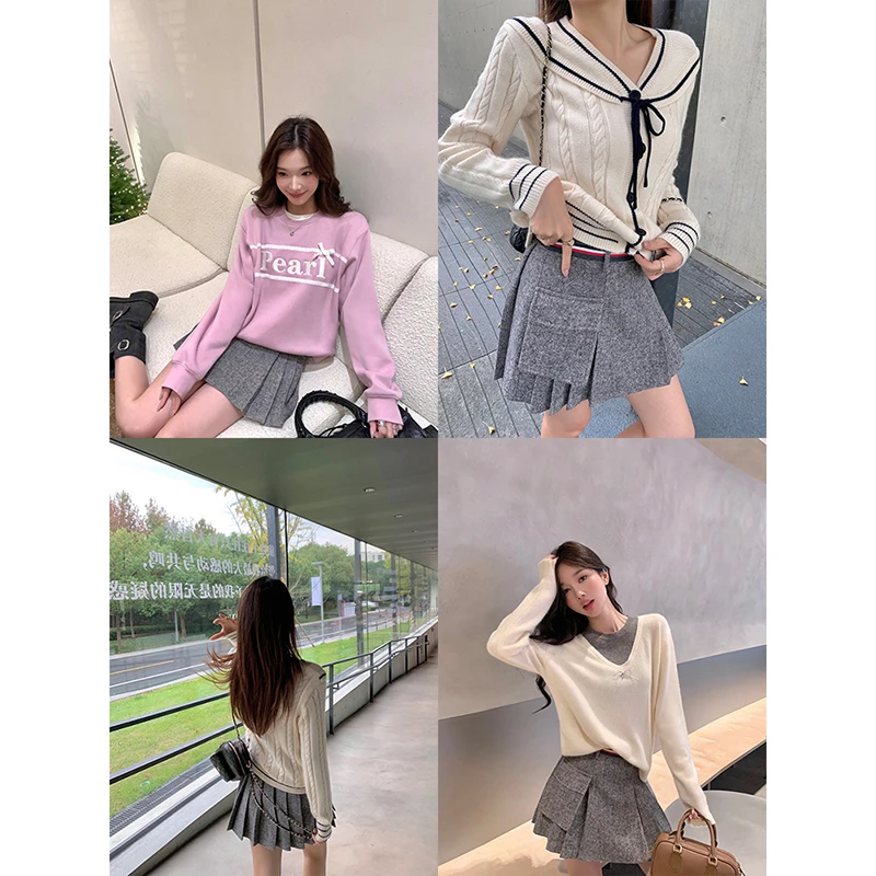 高尔夫球裙 老钱运动感 羊毛蚕丝薄呢料百褶裙