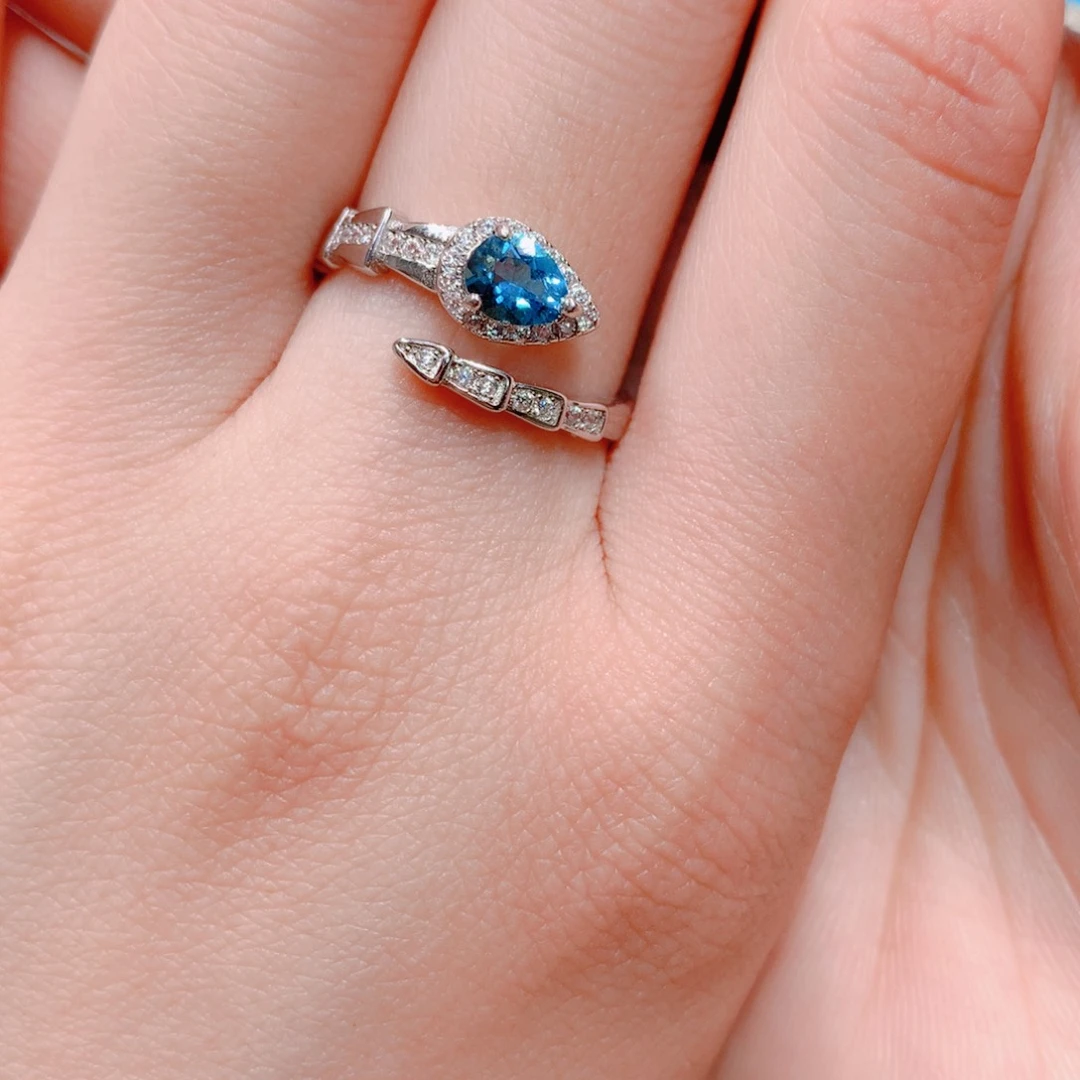 海蓝宝石戒指银S925镶嵌