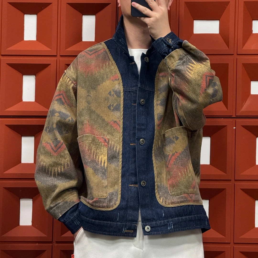 HK&NB x 西部牛仔 春秋经典美式情侣复古国潮水洗做旧牛仔夹克