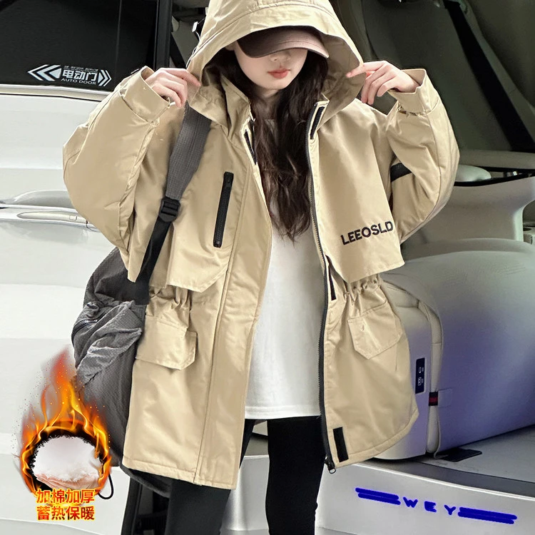 儿童外套女童2025新款爆款秋冬女学生大童风衣工装中长款加厚收腰