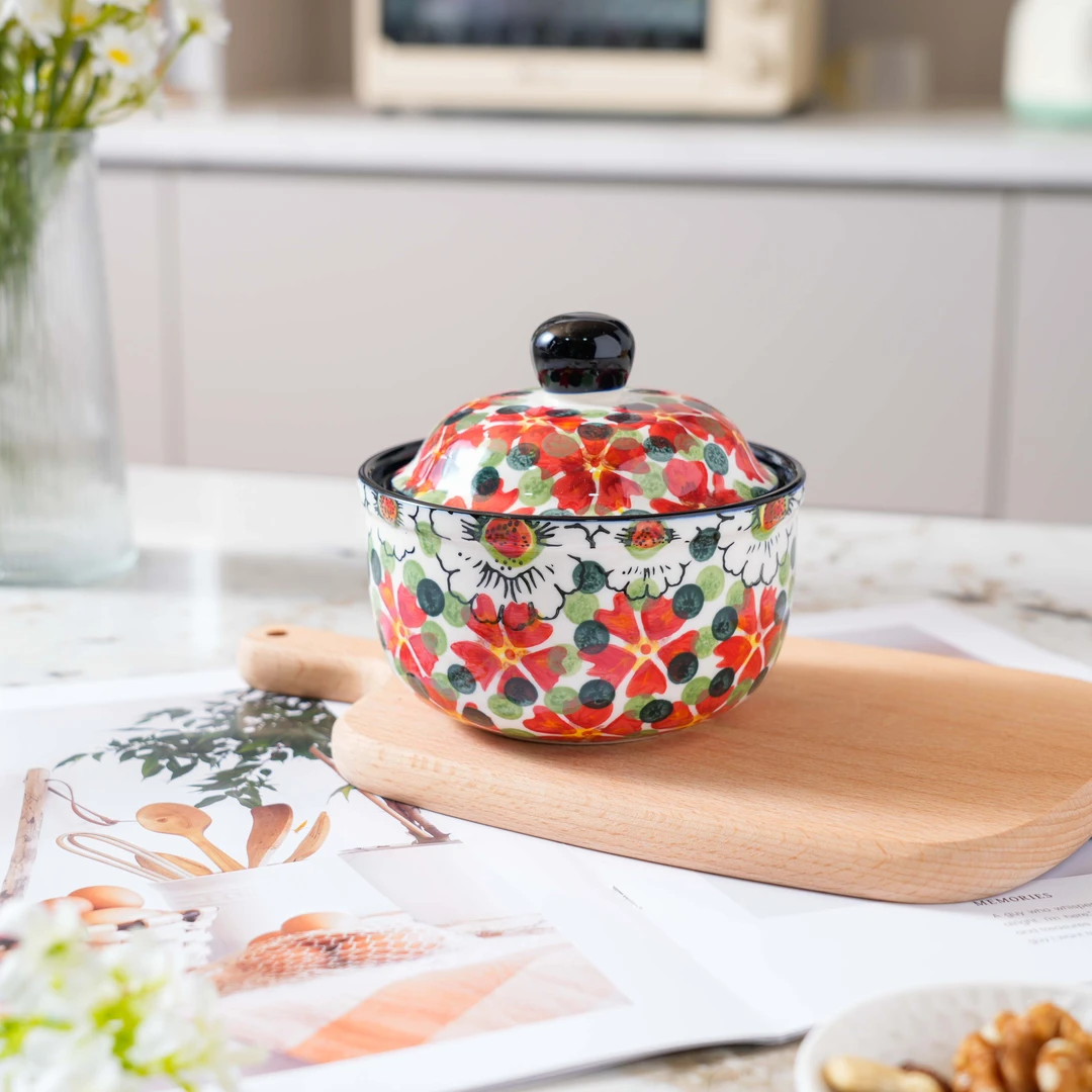 【美森专属】手绘红色海洋-4.5英寸带盖炖盅