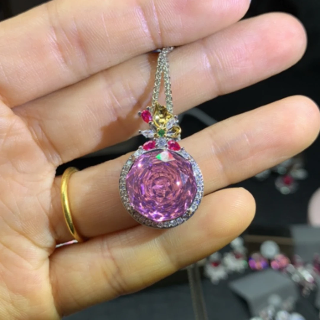 铜合金锆石吊坠 奢华玫瑰切粉色吊坠139梦幻时尚