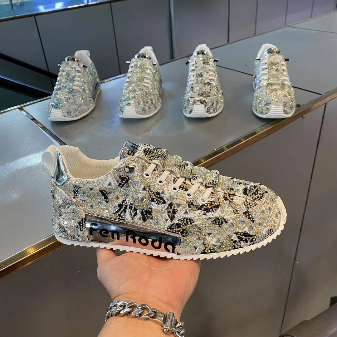 2025夏季新款百搭手工包底烫钻个性潮流舒适轻便休闲男鞋(皮鞋码)