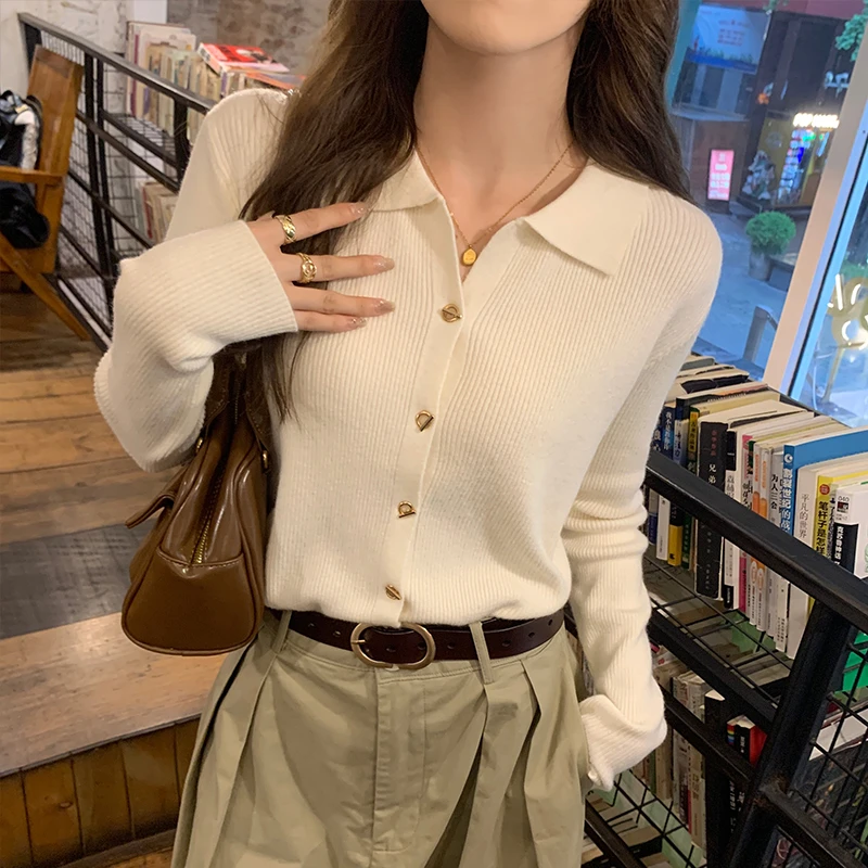 polo领露锁骨针织衫女2025新款秋冬毛衣翻领上衣小香风内搭打底衫