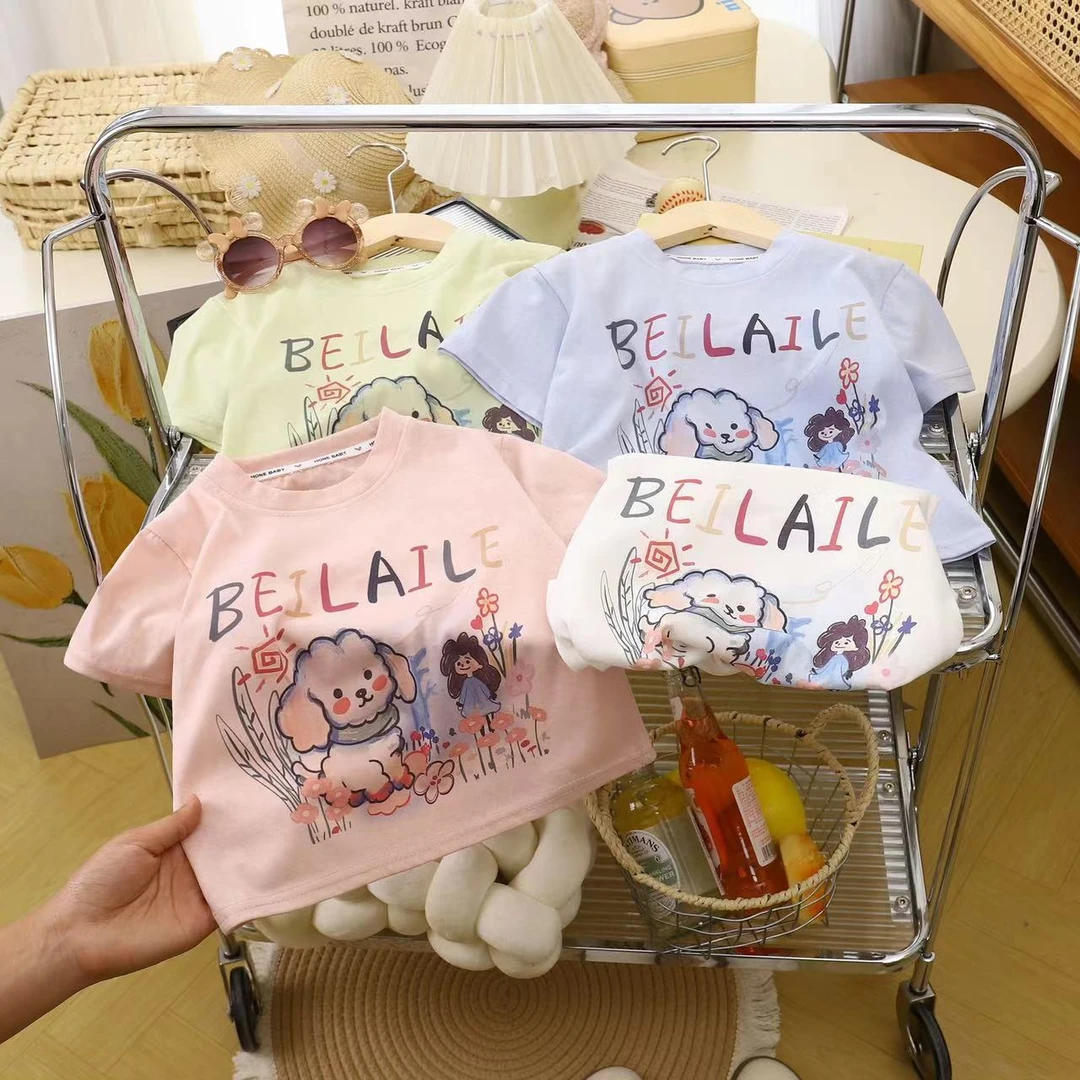 女童雪花棉潮短袖T恤夏季儿童女孩夏装中大童女孩休闲上衣