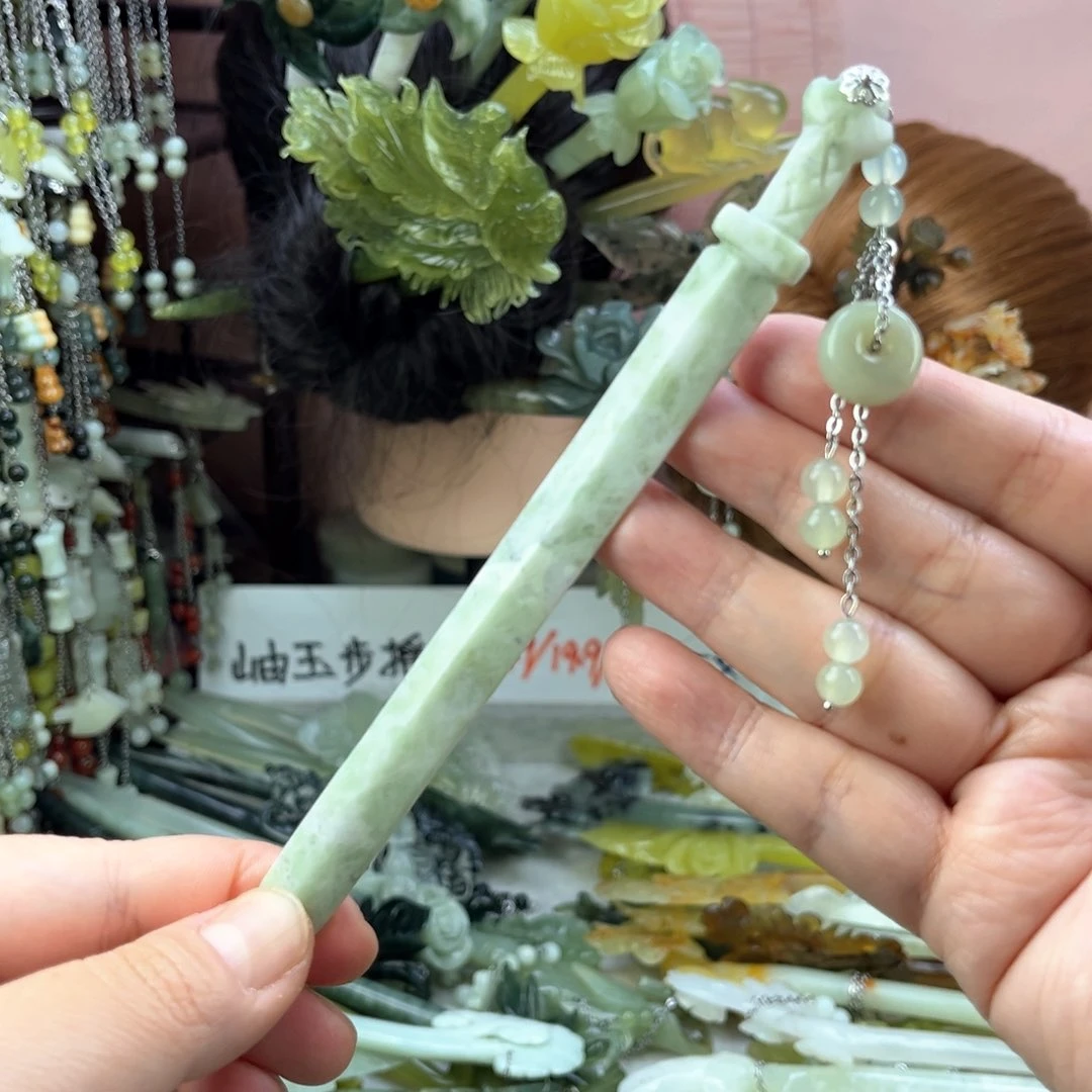 蛇纹石玉发饰未镶嵌默认微瑕岫玉发簪