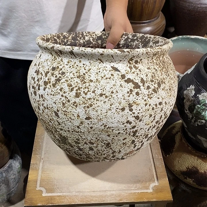 花盆紫砂口27高度23复古色白……