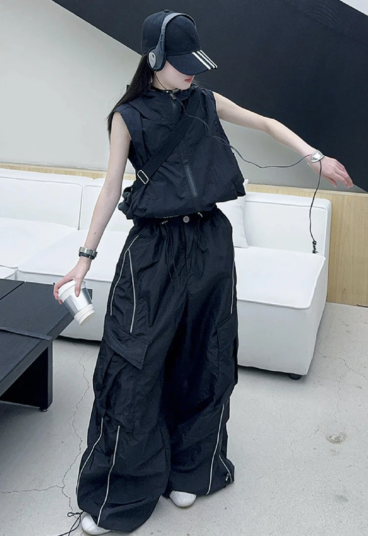 中性薄款韩版休闲风套头女套装高腰嘻哈夏季休闲ins