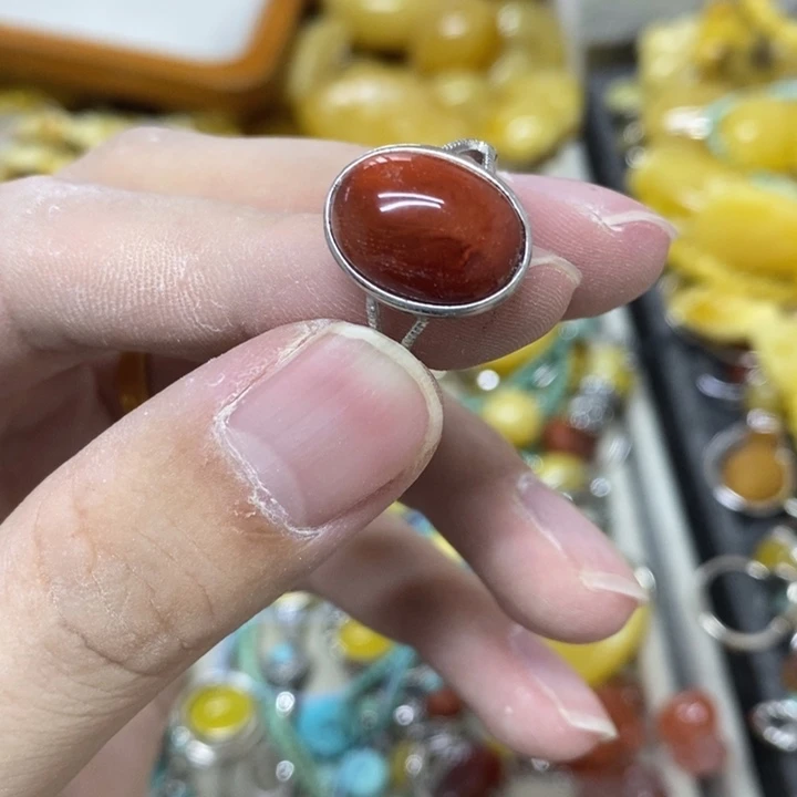 南红玛瑙戒指银S925镶嵌戒指