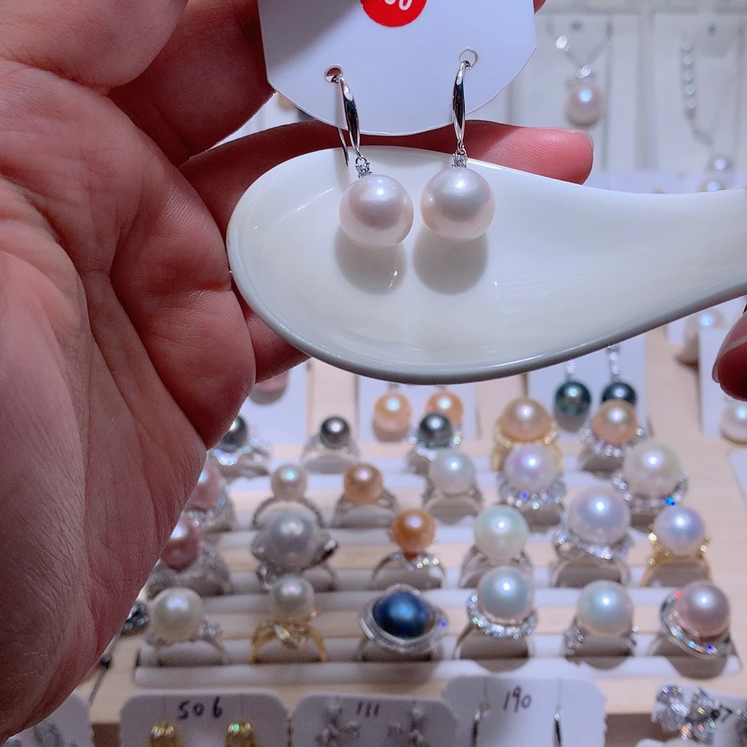 银S925镶嵌耳饰淡水珍珠CC11.2mm