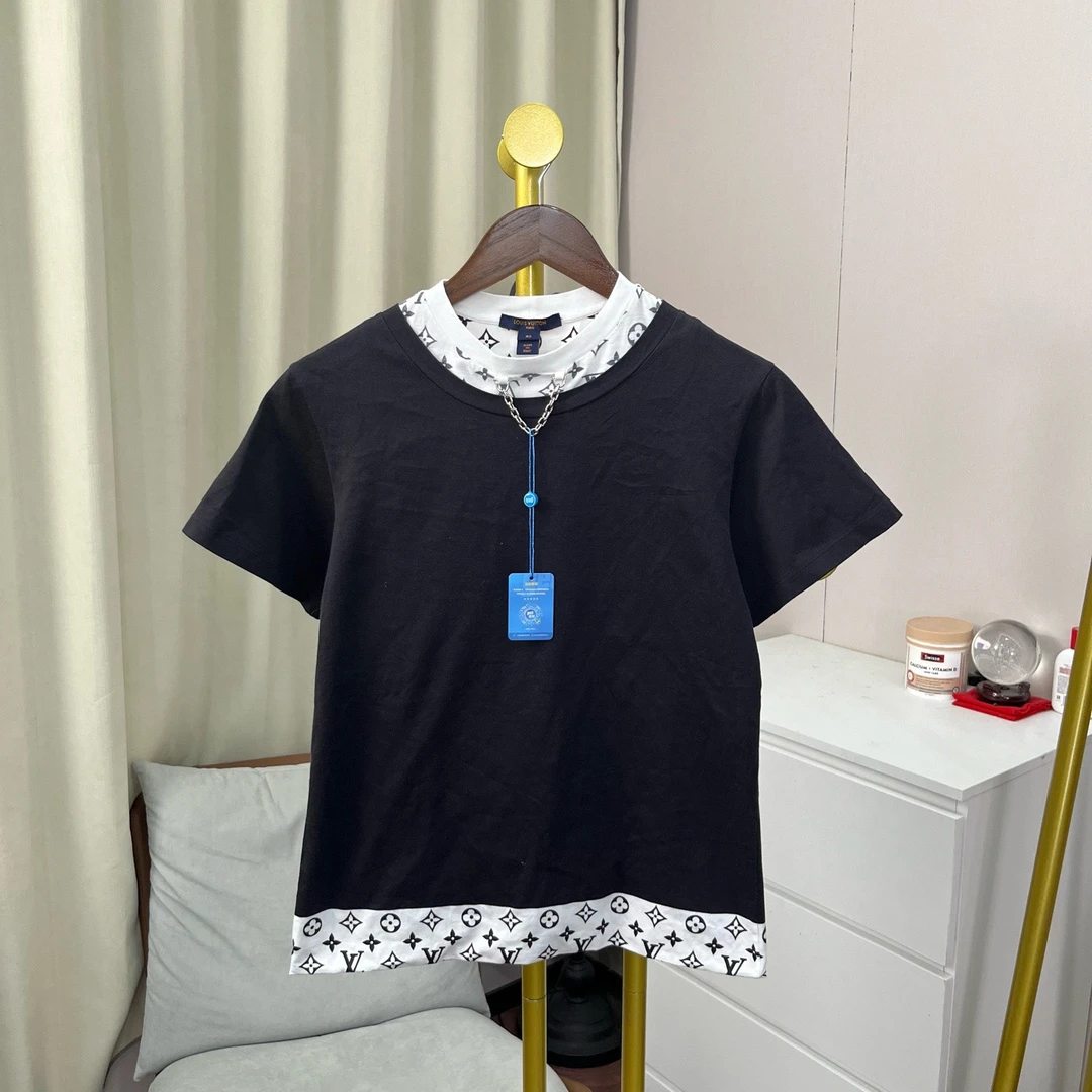 99新 LouisVuitton/路易威登 玄色 黑白拼接假两件短袖 XS码 99新