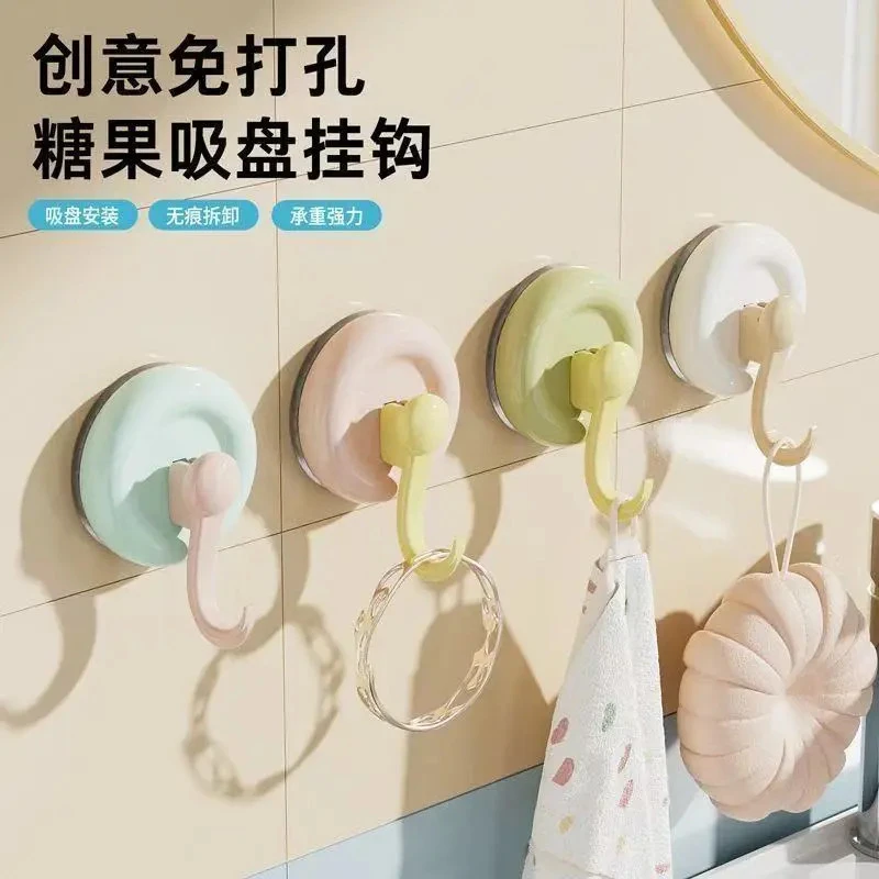 新款多巴胺吸盘挂钩粘胶挂衣钩浴室卫生间墙上承重毛巾无痕粘钩