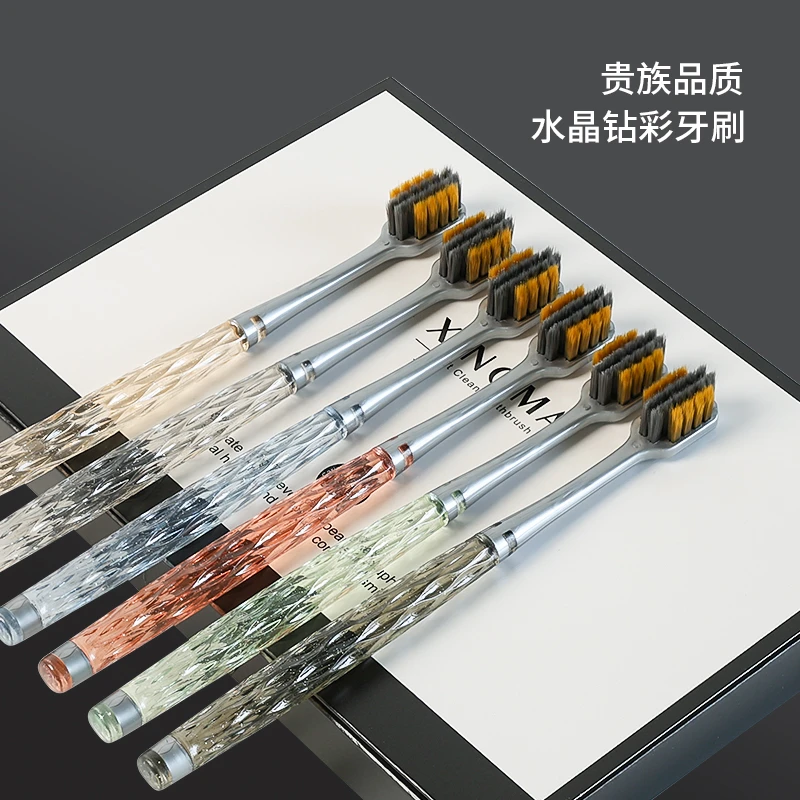 【礼盒6支装】高档钻彩水晶牙刷-2028软毛刷丝宽头晶透雕刻手柄A79
