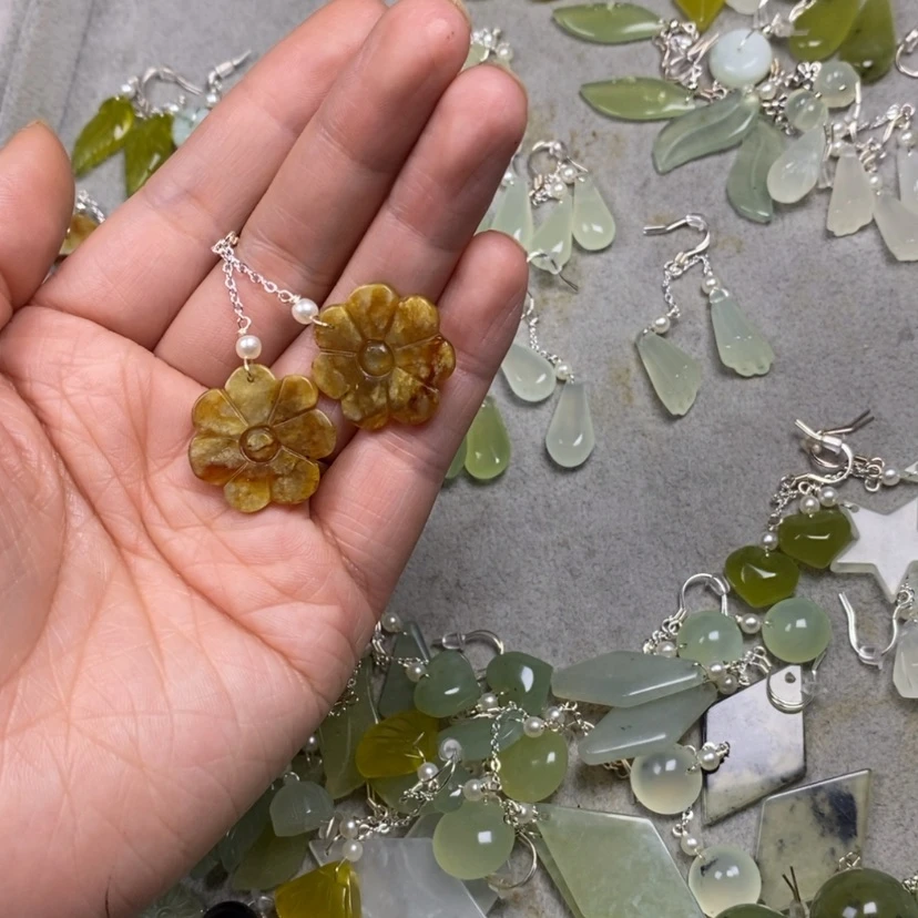 【闪购商品】蛇纹石玉挂件耳饰耳环项链未镶嵌咿*咿