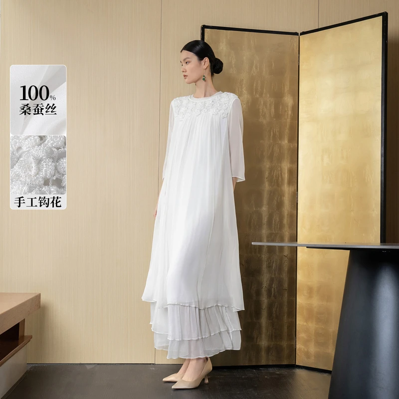 生活在左新款连衣裙重磅绣花2024春夏款仙子长裙女1942406桑蚕丝