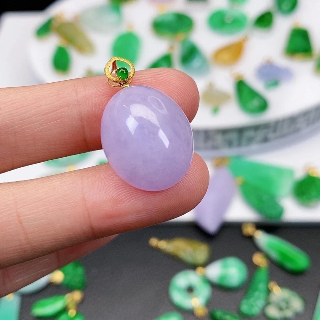 翡翠吊坠(不含链)18K金镶嵌