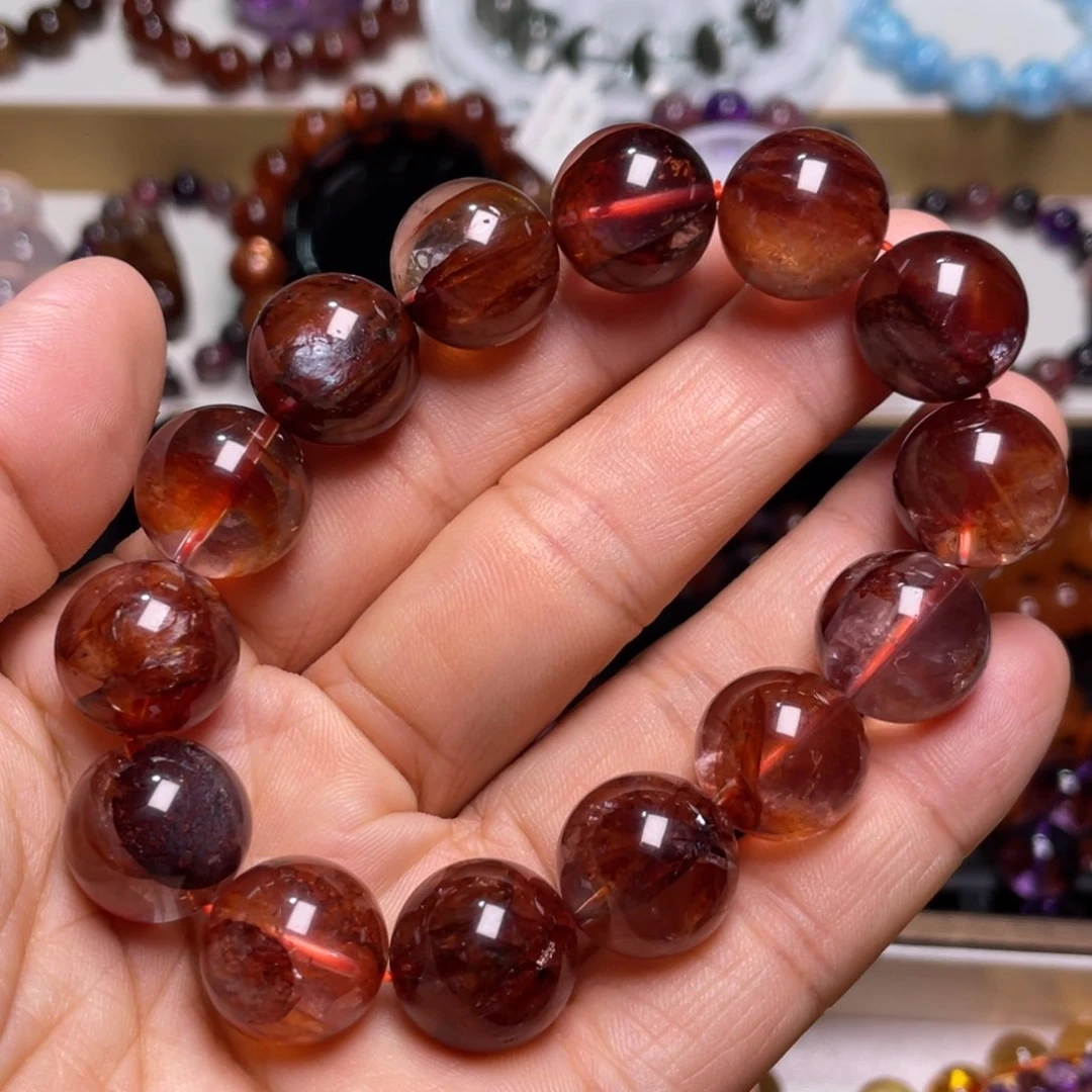 水晶手链未镶嵌牛血红胶花