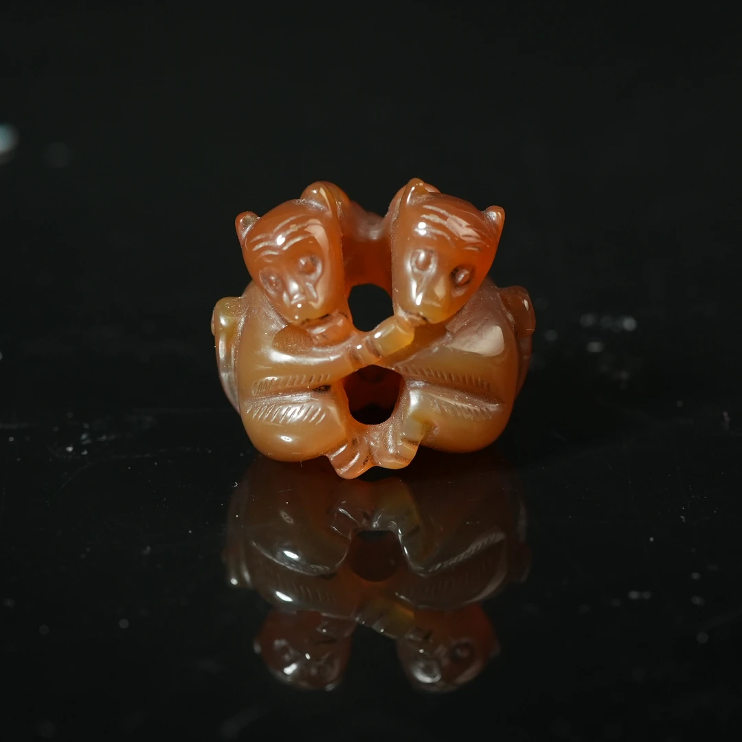 清代玛瑙双猴炉顶【古珠精选】ALF2412035025