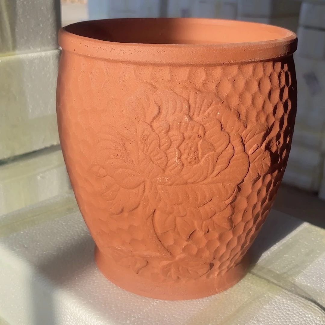 紫砂花盆红陶钻石牡丹一个口径19高度23