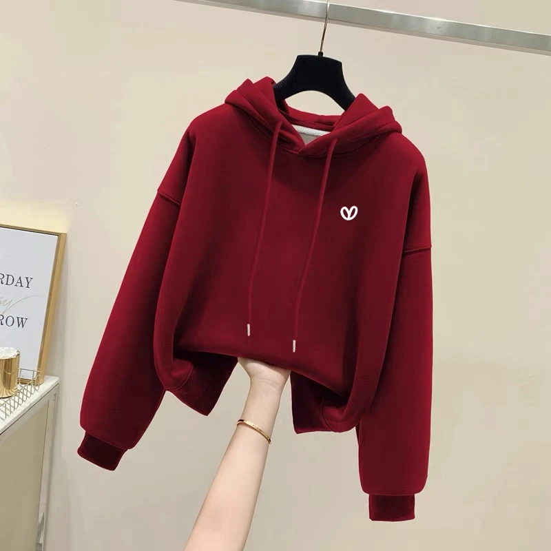 设计感小众秋冬新款2025加绒加厚套头连帽卫衣女短款宽松韩版外套