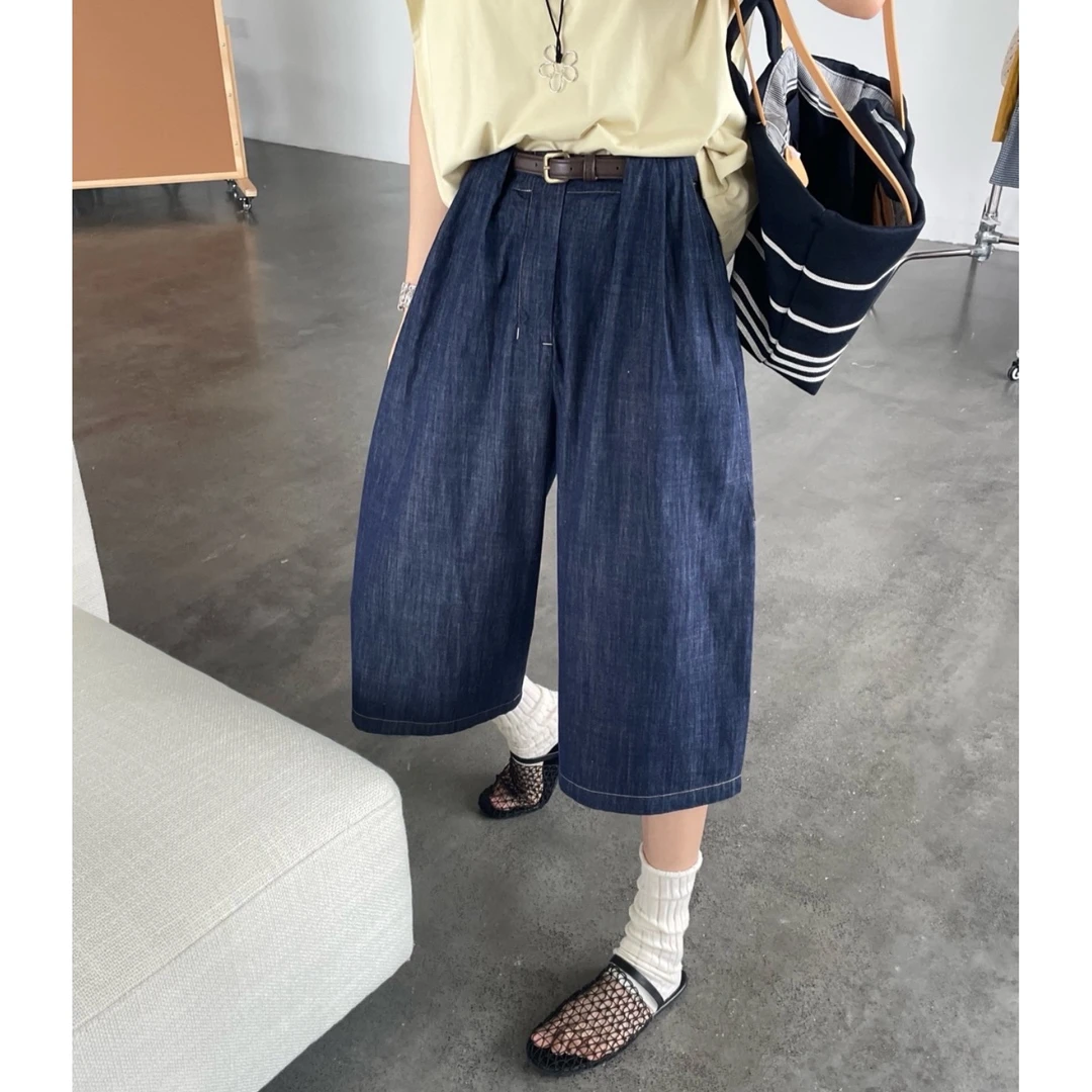 新款韩版简约纯色时尚百搭牛仔中裤ZK6149