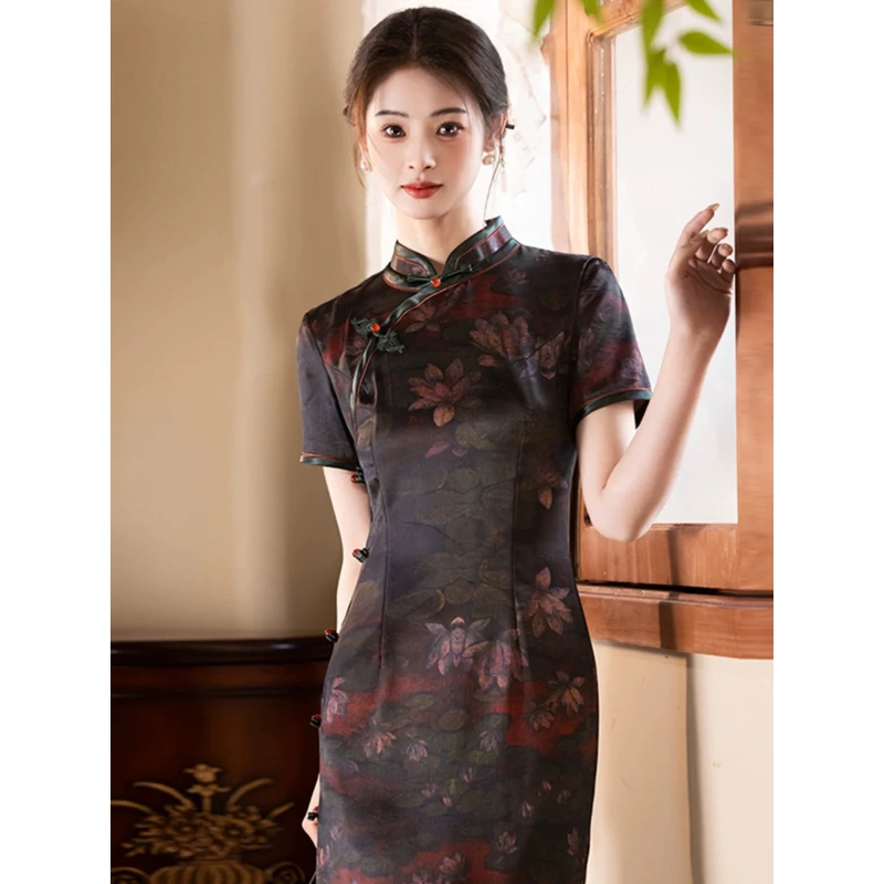 【编码下单】旗袍长款日常高档复古改良中国风春夏新款妈妈气质