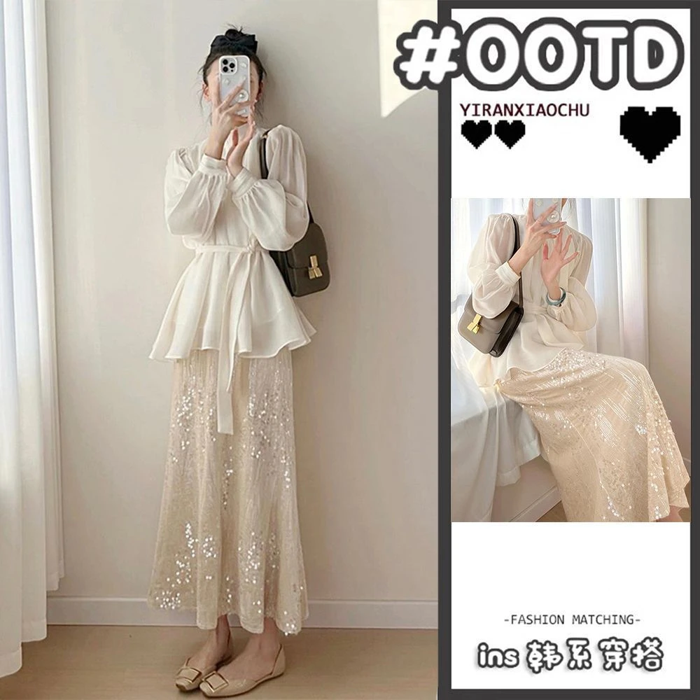 2025新款一整套时尚气质复古港风香风亮片女装半身裙连衣裙两件套