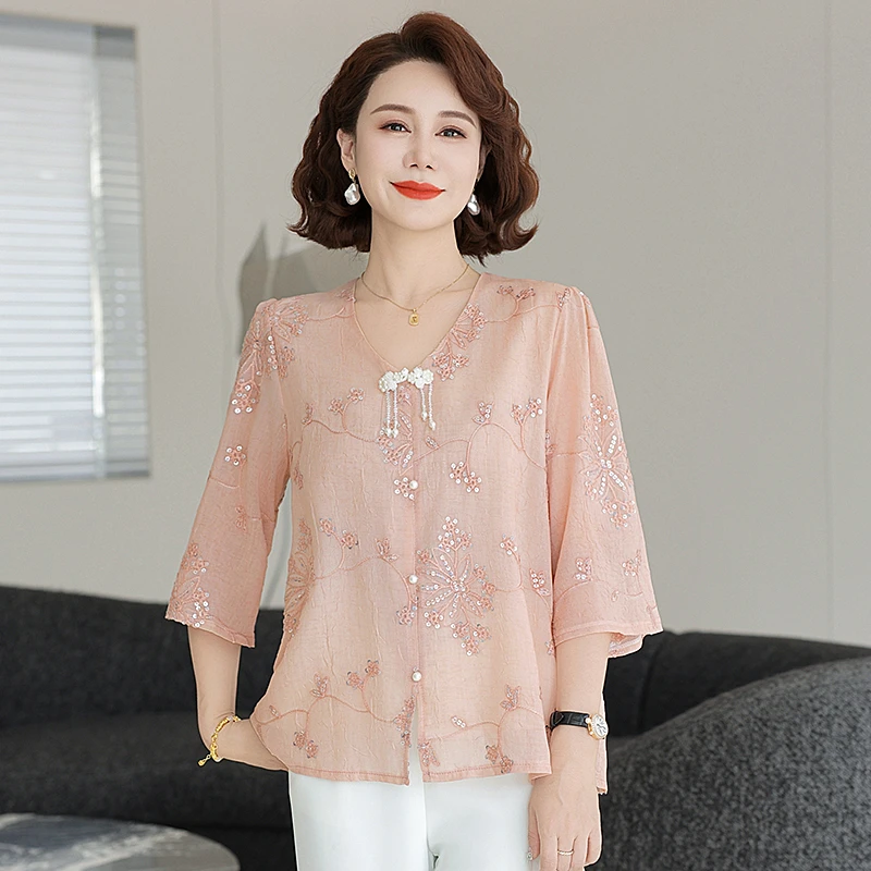 【大唐夫人】妈妈夏装新中式国风上衣洋气时尚新款中老年女气质小衫