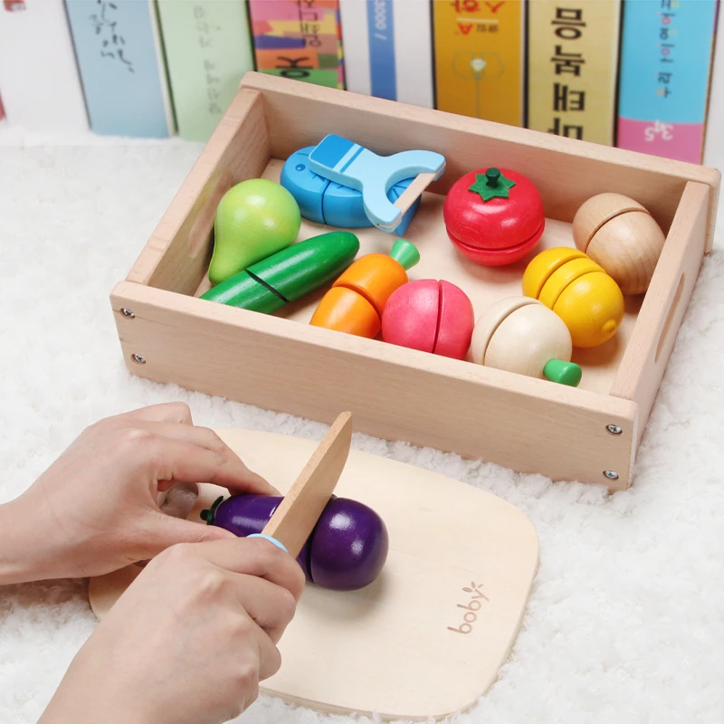 儿童切水果蔬菜玩具果蔬模型宝宝认知木质魔术贴切切乐环保水性漆