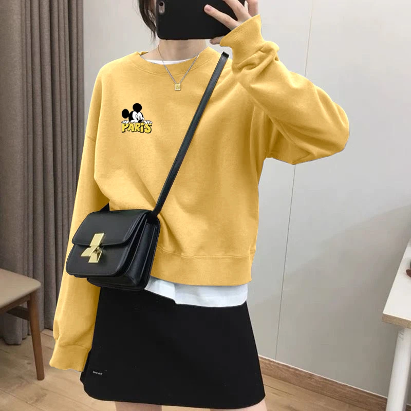 假两件圆领套头短款卫衣女加绒加厚秋冬上衣宽松小个子春秋薄款