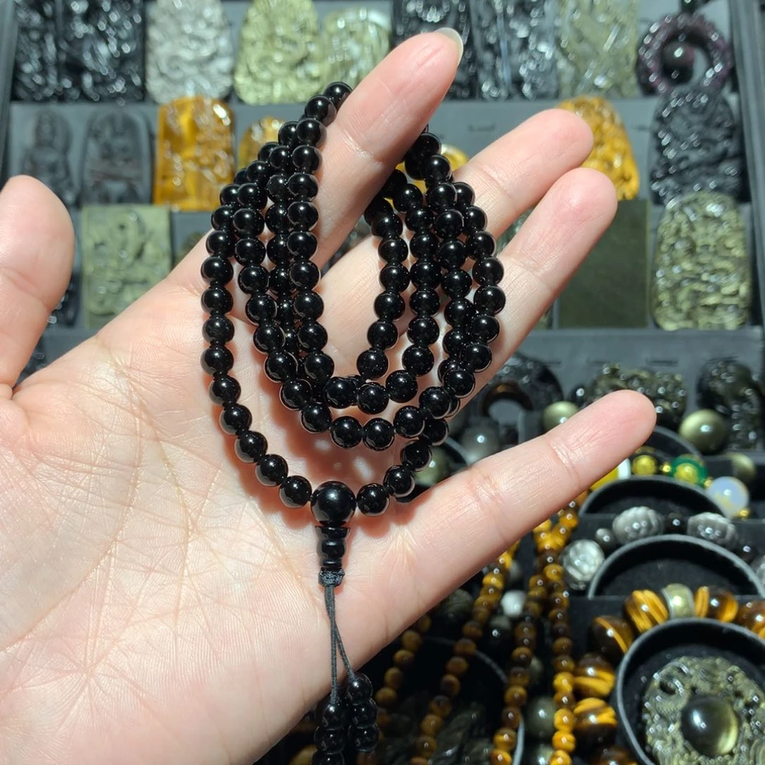 黑曜岩毛衣链未镶嵌和**尘