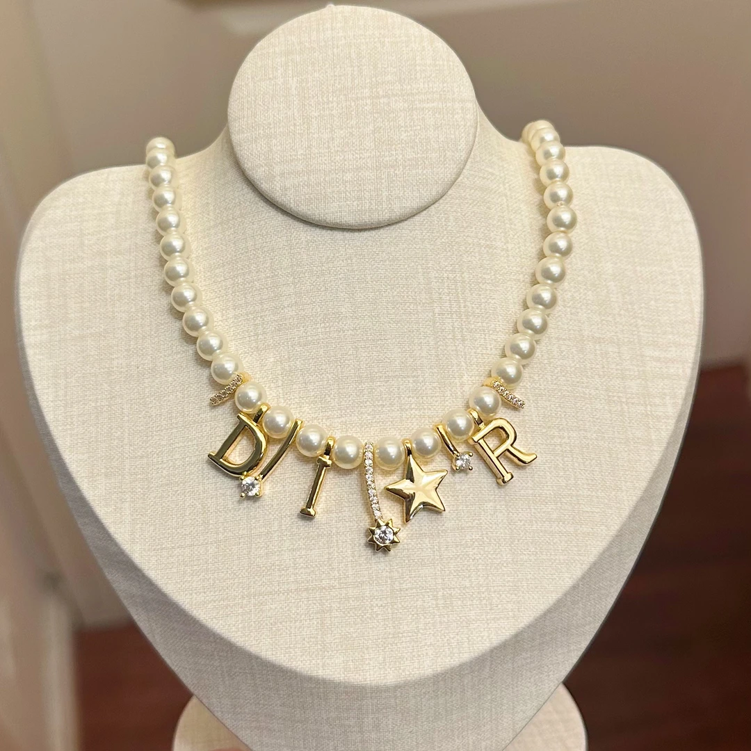 铜合金仿珍珠项链 X0037 时尚气质百搭个性字母流苏项链