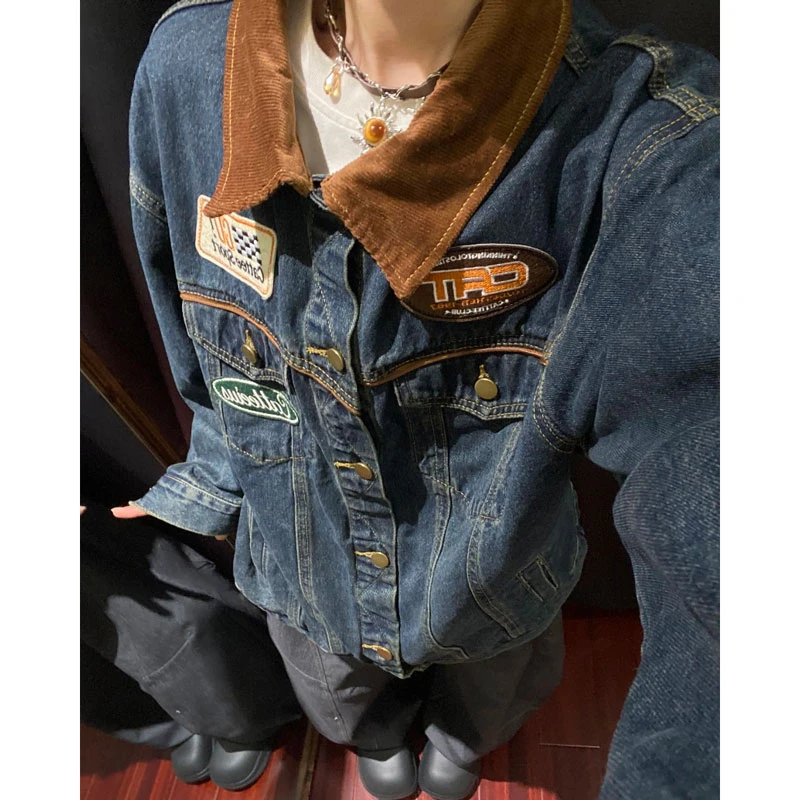 美式牛仔外套新款2025秋季翻领夹克潮工装感夏款上衣百搭潮